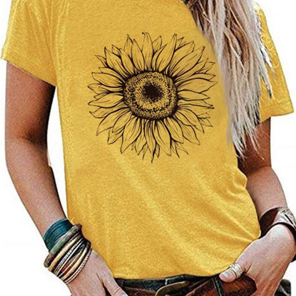 Yellow Sunflower T Shirt Floral Print Short Sleeve Tee Top TP4120